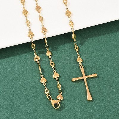 201 Stainless Steel Rosary Bead Necklaces NJEW-B143-07G-1