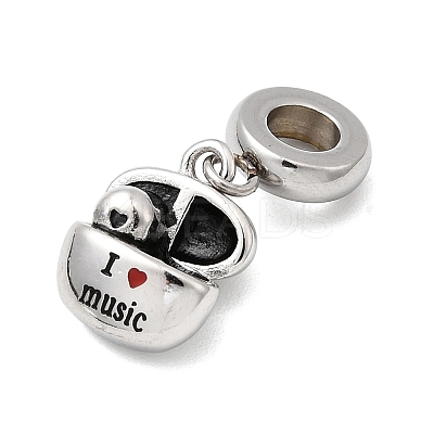 304 Stainless Steel Red Enamel European Dangle Charms STAS-D153-23ASP-1