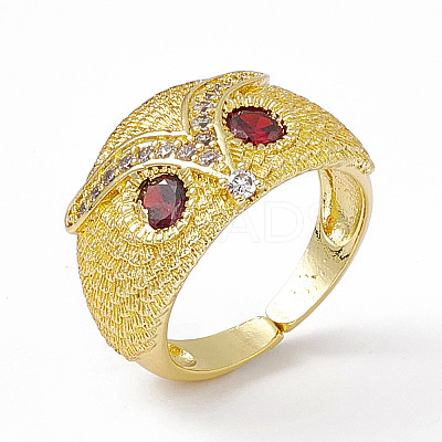 Cubic Zirconia Owl Open Cuff Rings RJEW-P079-01G-04-1