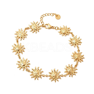 304 Stainless Steel Sun Link Chain Anklets for Women AJEW-C043-01G-1