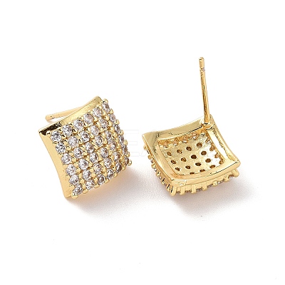 Clear Cubic Zirconia Rhombus Stud Earrings EJEW-F298-12G-1