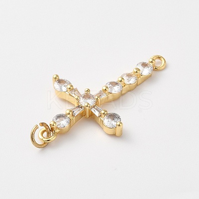 Rack Plating Brass Pave Cubic Zirconia Connector Charms KK-O142-14G-1