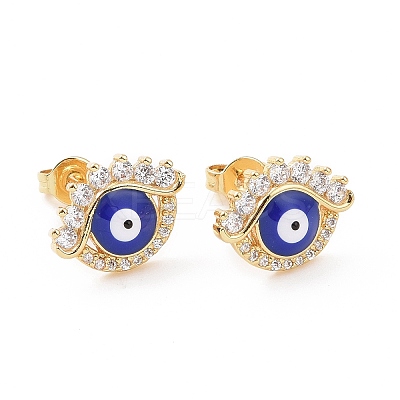 Enamel Evil Eye Stud Earrings with Clear Cubic Zirconia EJEW-G343-02G-1