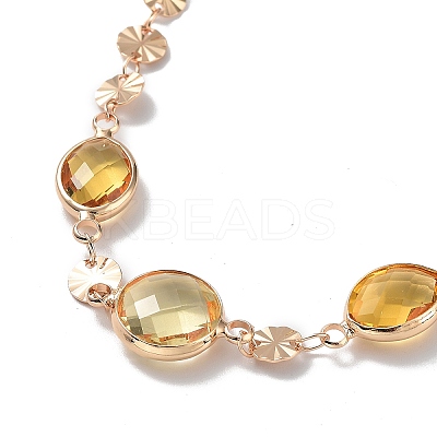 Flat Round Glass Pendant Necklaces with Brass Chains NJEW-A015-20KCG-1