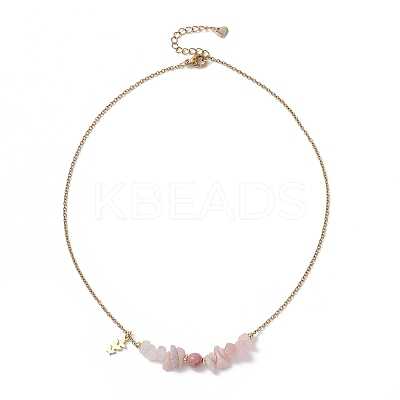 Natural Rhodochrosite & Pink Opal & Rose Quartz Chip and Round Beaded Pendant 304 Stainless Steel Cable Chain Necklaces for Women NJEW-JN05741-02-1