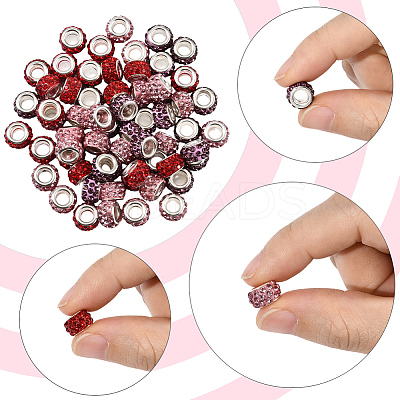 120Pcs 3 Colors Polymer Clay Rhinestone European Large Hole Beads with Silver Color Plated Brass Cores FPDL-LT0001-01B-1