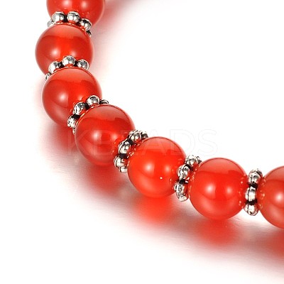 Trendy Natural Carnelian(Dyed & Heated) Beaded Acrylic Charm Bracelets BJEW-JB01792-01-1