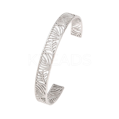Hollow 304 Stainless Steel Open Cuff Bangles for Women BJEW-F547-01P-1