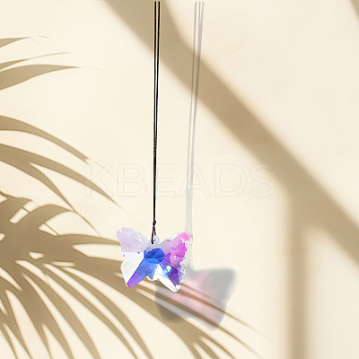 3Pcs Glass Butterfly Pendant Decorations AJEW-FH0005-36-1