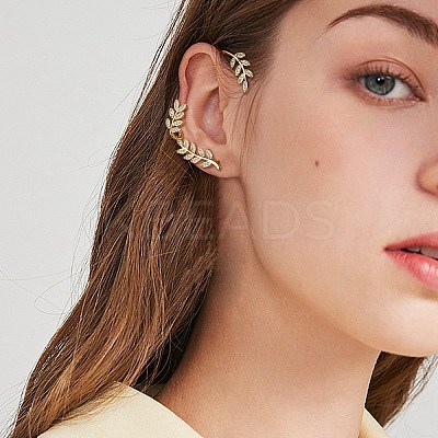 Clear Cubic Zirconia Leaf Wrapped Stud Earrings EJEW-SZ0001-82-1