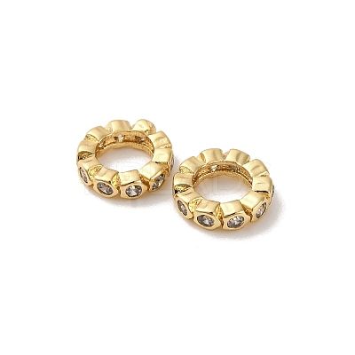 Brass Micro Pave Clear Cubic Zirconia Rondelle European Beads KK-D388-06G-1