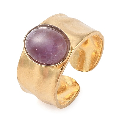 Oval Natural Amethyst Finger Rings RJEW-Z057-12G-09-1