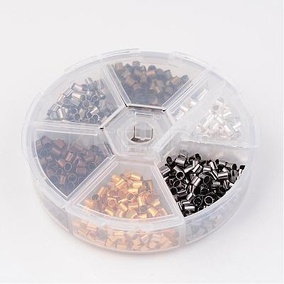 1 Box 6 Colors Antique Bronze & Red Copper & Golden & Silver & Platinum & Black Tube Brass Crimp Beads KK-X0037-NR-B-1