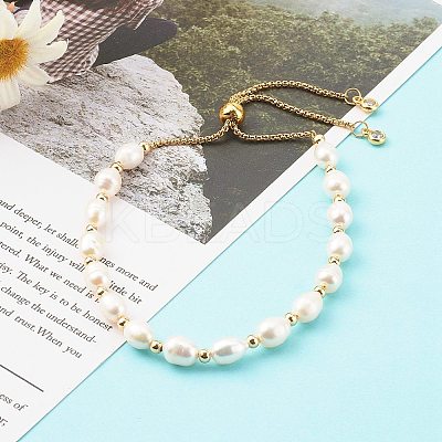 Rice Natural Pearl Slide Bracelets BJEW-JB06260-02-1