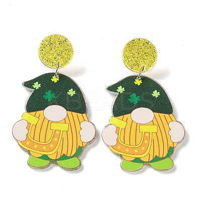 Saint Patrick's Day Sparkling Acrylic Dangle Stud Earrings EJEW-P243-A06-1