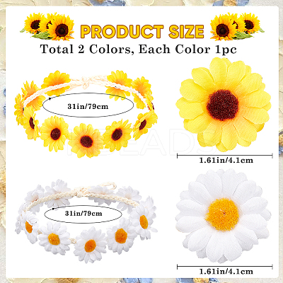 2Pcs 2 Colors Cloth Small Sunflowe Wreath Headband OHAR-CP0001-19-1