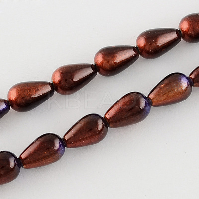 Teardrop Spray Painted Glass Beads Strands LS-DGLA-R042-21-1