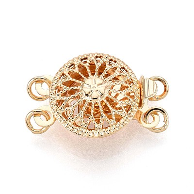 Rack Plating Flower Brass Box Clasps KK-QA183-99G-1