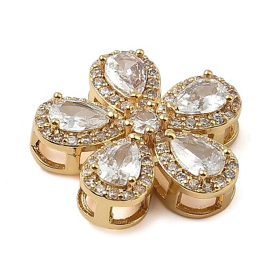 Brass Pave Cubic Zirconia 5-Petal Flower Multi-Strand Links KK-I276-30G-02-1