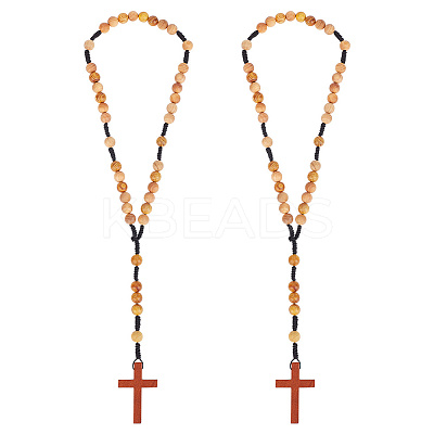 Wood Cross Hanging Pendant Decorations HJEW-AR0001-12-1