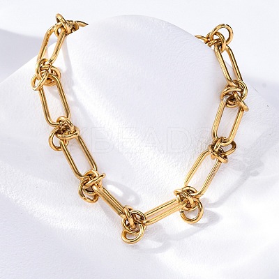 304 Stainless Steel Paperclip Chain Bracelets for Women LS-BJEW-P347-03G-1