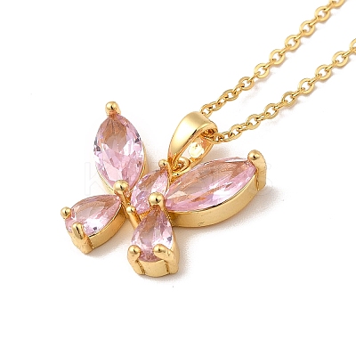 Pink Cubic Zirconia Pendant Necklace NJEW-H161-01H-1