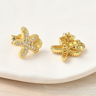 Brass Micro Pave Clear Cubic Zirconia Stud Earrings EJEW-A145-03C-G-1