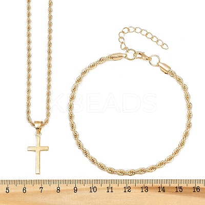Alloy Cross Pendant Necklaces & Chain Bracelets Sets for Women SJEW-A002-01G-1