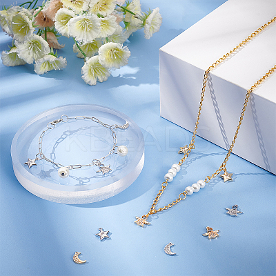 12Pcs 6 Style Rack Plating Brass Micro Pave Clear Cubic Zirconia Charms KK-BC0009-92-1