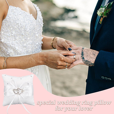 Tribute Silk Wedding Ring Pillow with Polyester Ribbon and Alloy Heart DIY-WH0325-48A-1