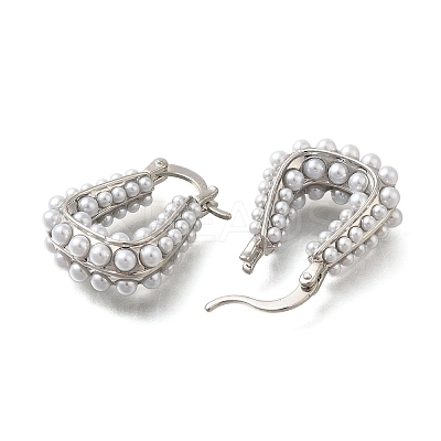 Rack Plating U-Shaped Brass & ABS Imitation Pearl Hoop Earrings EJEW-I310-18P-1