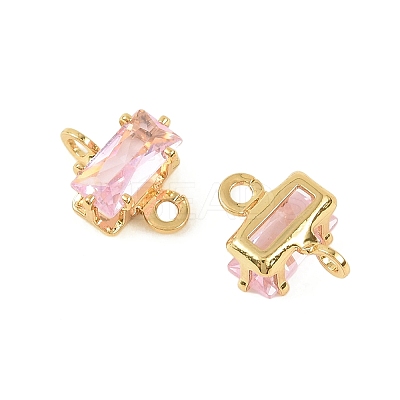 Brass Pave Cubic Zirconia Rectangle Connector Charms KK-P347-06G-02-1