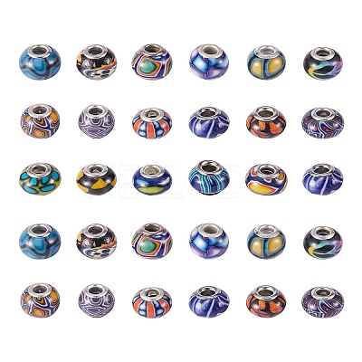 34Pcs 17 Colors Handmade Polymer Clay European Beads CLAY-SZ0001-52-1