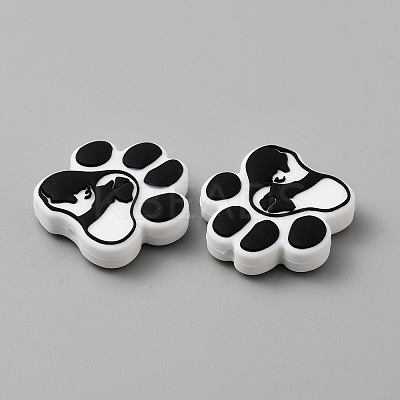 Paw Print Food Grade Eco-Friendly Silicone Focal Beads SIL-WH0008-43A-1