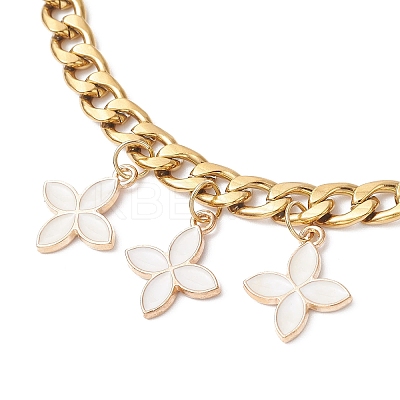 3Pcs 3 Colors Alloy Enamel Flower Charm 304 Stainless Steel Cuban Link Chain Bag Decorative Chains FIND-JF00160-1