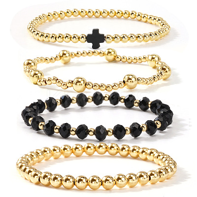 5Pcs 5 Styles Handmade Brass & Glass Beads Stretch Bracelet Set OI0028-1-1