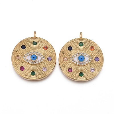 Brass Micro Pave Colorful Cubic Zirconia Enamel Pendants KK-F821-29G-1