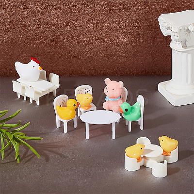 6 Sets 3 Style Mini Plastic Chairs and Table Miniature Display Decorations AJEW-OC0004-12-1