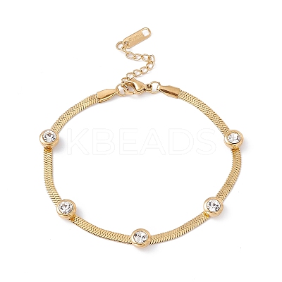 Crystal Rhinestone Beaded Herringbone Chain Bracelet BJEW-G656-03G-1