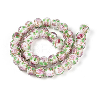 Handmade Lampwork Inner Flower Rondelle Beads Strands LAMP-T022-24K-1