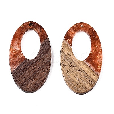 Transparent Resin and Walnut Wood Pendants RESI-T057-02C-1