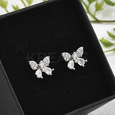 Brass Micro Pave Clear Cubic Zirconia Stud Earrings EJEW-R016-02P-1