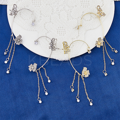 2 Pairs 2 Colors Crystal Rhinestone Butterfly Cuff Earrings EJEW-HY0001-01-1