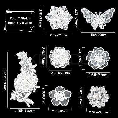 14Pcs 7 Style Lace Embroidery Sewing Fiber Ornaments DIY-GF0006-18-1