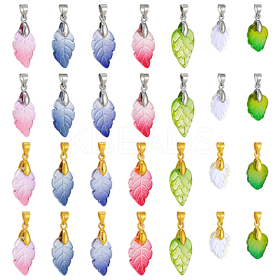 112Pcs 14 Styles Baking Paint Glass Leaf Shape Pendants PALLOY-PH01921-1