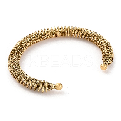 Ion Plating(IP) 304 Stainless Steel Wire Wrap Open Cuff Bangle BJEW-A139-02G-1