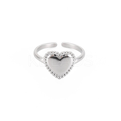 Non-Tarnish 304 Stainless Steel Heart Open Cuff Ring for Women RJEW-S405-219P-1