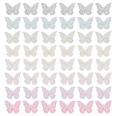48Pcs 8 Colors Double Layered 3D Butterfly Polyester Embroidery Ornament Accessories PATC-FG0001-62-1