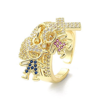 Rack Plating Brass Micro Pave Cubic Zirconia Open Cuff Rings RJEW-C076-08A-G-1