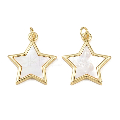 Natural Shell Star Pendants KK-L251-43G-01-1